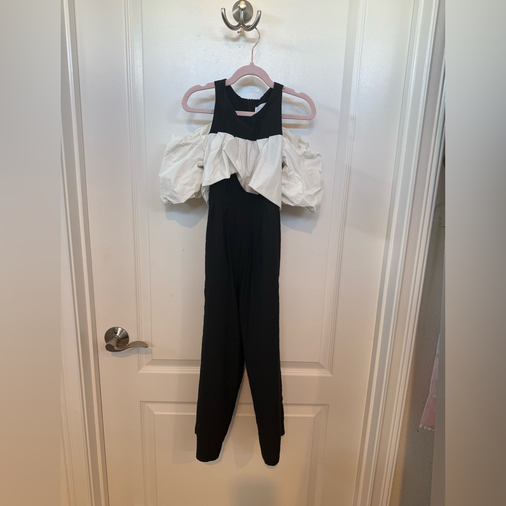 Zara Girls Black and White Off-Shoulder Jumpsuit